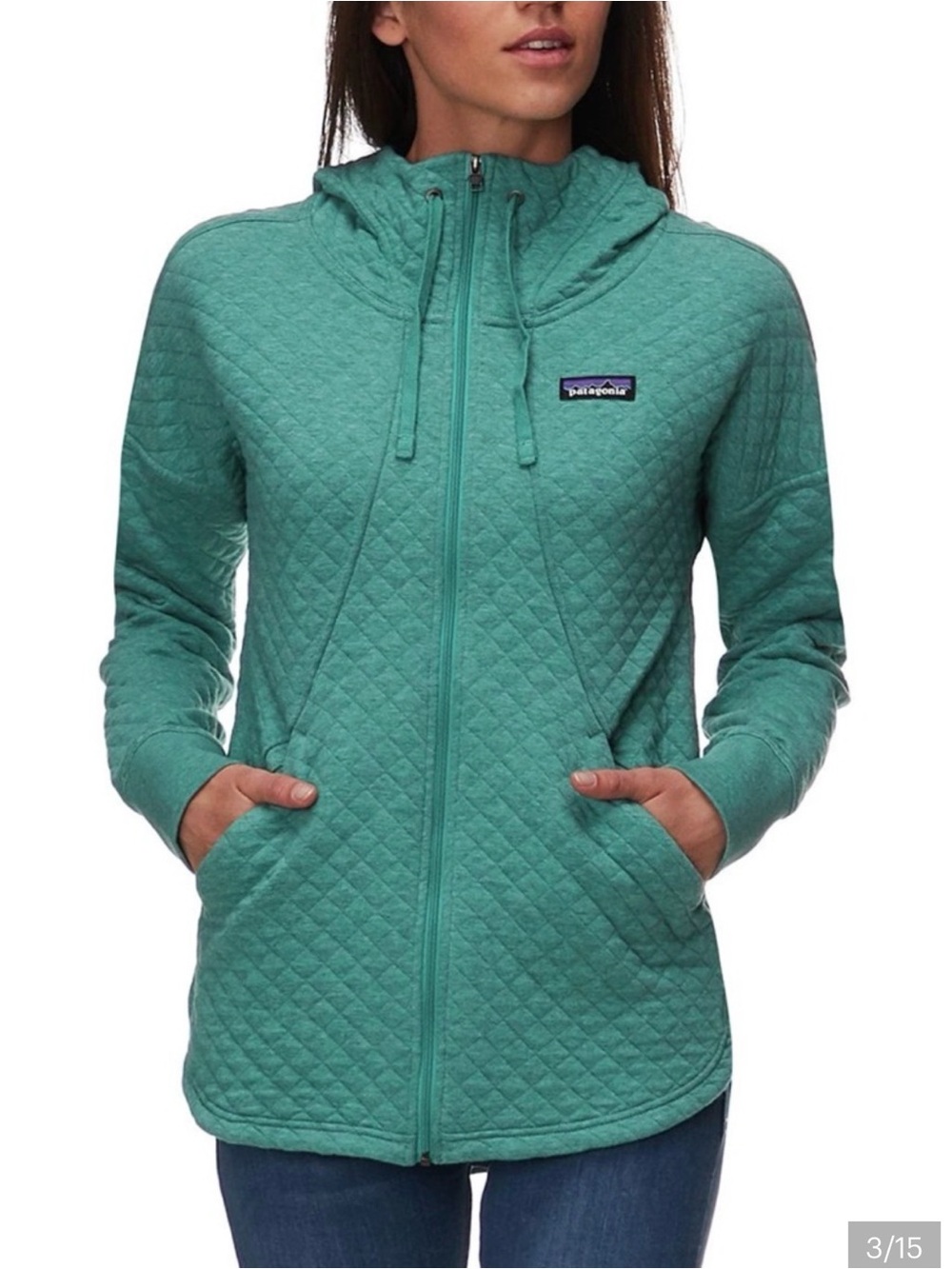 Organic Patagonia Teal Quilted Full-Zip Hoodie - Picture 1 of 8